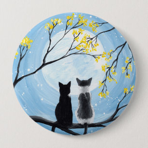 Whimsikaler Mond mit Katzen Malerei Button