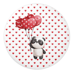Whimsikaler Panda Bär mit Balloons und Herz C Keramikknauf