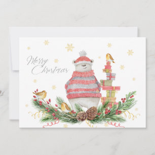 Whimsikaler Polar Bär mit Grüntönen und Vögeln