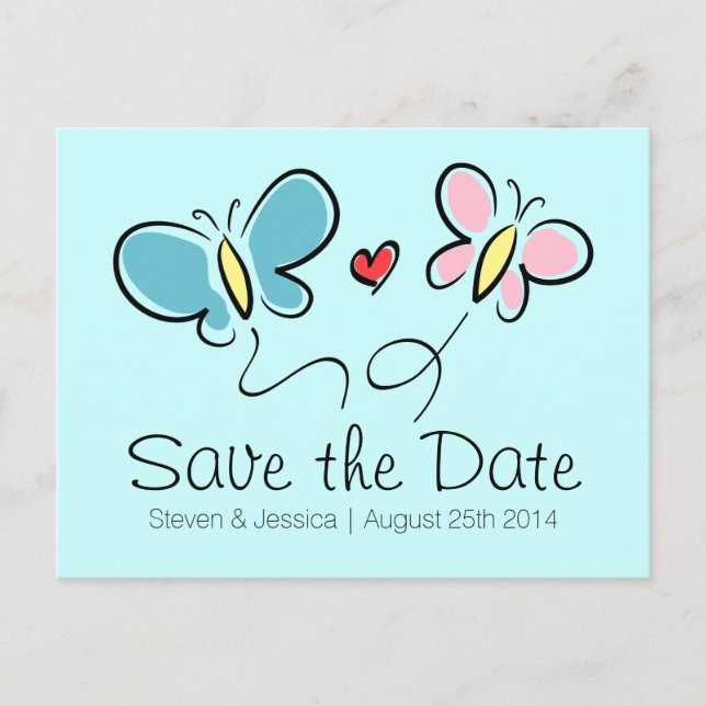 Whimsikaler Schmetterling Save the Date Hochzeitsk Ankündigungspostkarte (Vorderseite)