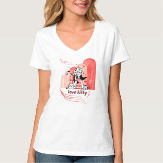 Whimsikales "Love Kitty"-Grafik-Doodle T-Shirt