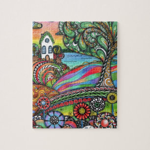 Whimsikales Zentangle-Märchenhaus und magischer Ba Puzzle
