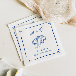 Whimsikalisch Handgezeichnetes Navy Vintage Auto H Serviette