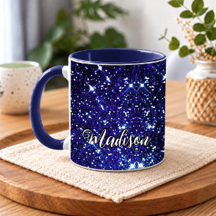 Whimsikalisch irisierendes blaues Glitter-Monogram Tasse