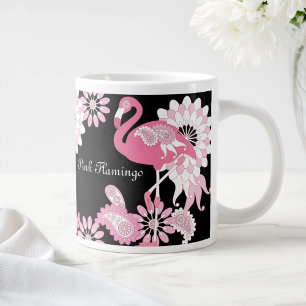 Whimsikalisch moderne schwarze rosa Flamingos Jumbo-Tasse
