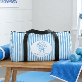Whimsikalische blaue weiße Streifen-Preppy-Monogra Duffle Bag