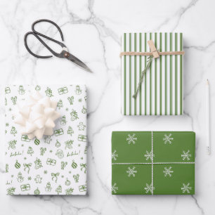 Whimsikalische handgezeichnete Doodle Grün Geschenkpapier Set