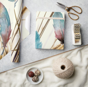 Whimsikalische künstlerische botanische Teal-Rosen Geschenkpapier