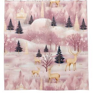 Whimsikalische rosa Winterlandschaft (1) Duschvorhang