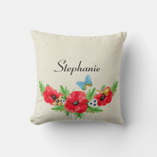 Whimsikalische Vintage-Rote-Mohn-Wasserfarbe mit N Kissen