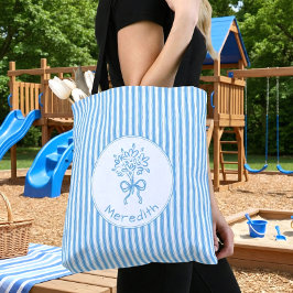 Whimsikalischer Blau-Weiß-Streifen Preppy-Monogram