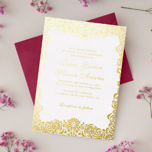 Whimsikalischer Luxus im goldenen Blumenstil zur H Folieneinladung