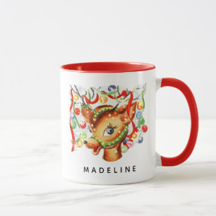 Whimsikalischer Retro-Vintage-Rentier-Weihnachten Tasse