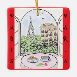Whimsikalisches Paris und Eiffelturm Französisch Keramikornament