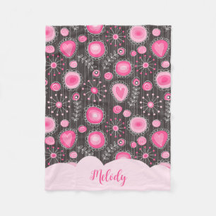 Whimsikalrosa graue Herzen und Blume Blumenname Fleecedecke