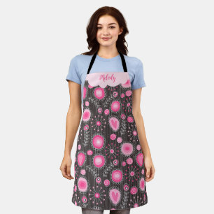 Whimsikalrosa graue Herzen und Blume Blumenname Schürze