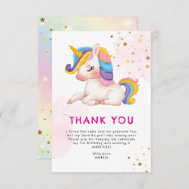 Whimsikalrosa Regenbogen einhorn 1. Geburtstag Par Dankeskarte