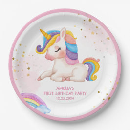 Whimsikalrosa Regenbogen einhorn 1. Geburtstag Par Pappteller