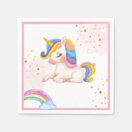 Whimsikalrosa Regenbogen einhorn 1. Geburtstag Par Serviette