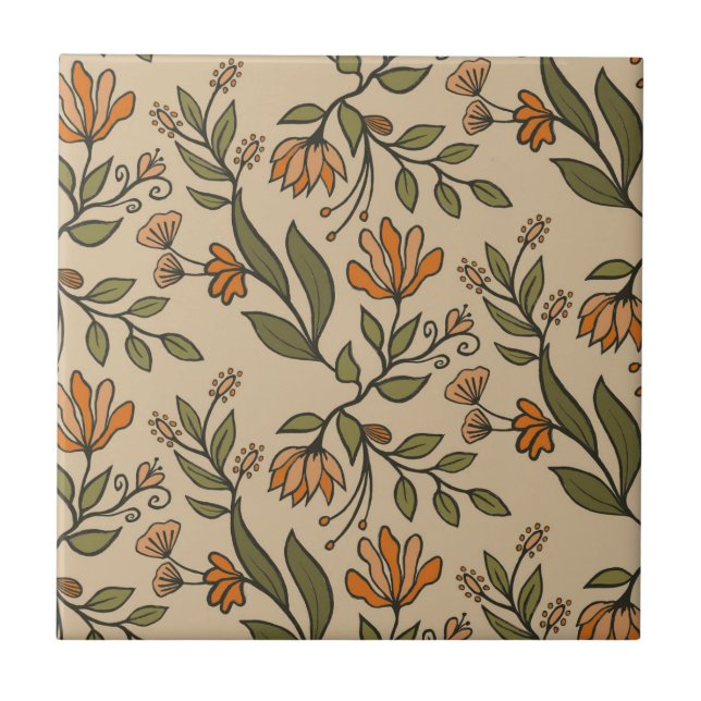 Whimsikäre Blume & Blätter Bouquet farbenfroh Fliese (Vorderseite)