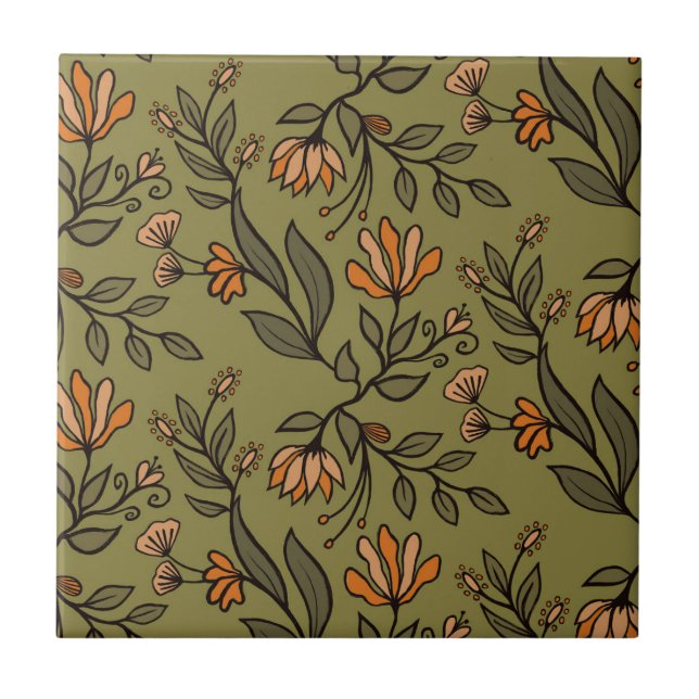 Whimsikäre Blume & Blätter Bouquet farbenfroh Fliese (Vorderseite)