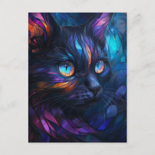 Whimsikerkatze und farbenfrohe Hartglaskatze Postkarte