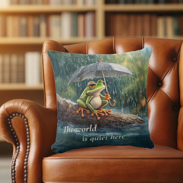 Whimsikerkessel Frosch Die Welt ist ruhig hier Kissen (Whimsical woodland cottagecore frog book lover reading nook solitude quiet throw pillow gift)