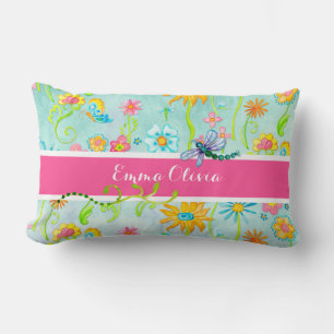 Whimsikfarbene Blume Dragonfly Butterfly Lendenkissen