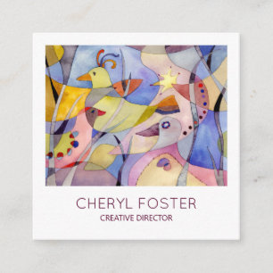 Whimsikfarbene Vögel Quadratische Visitenkarte