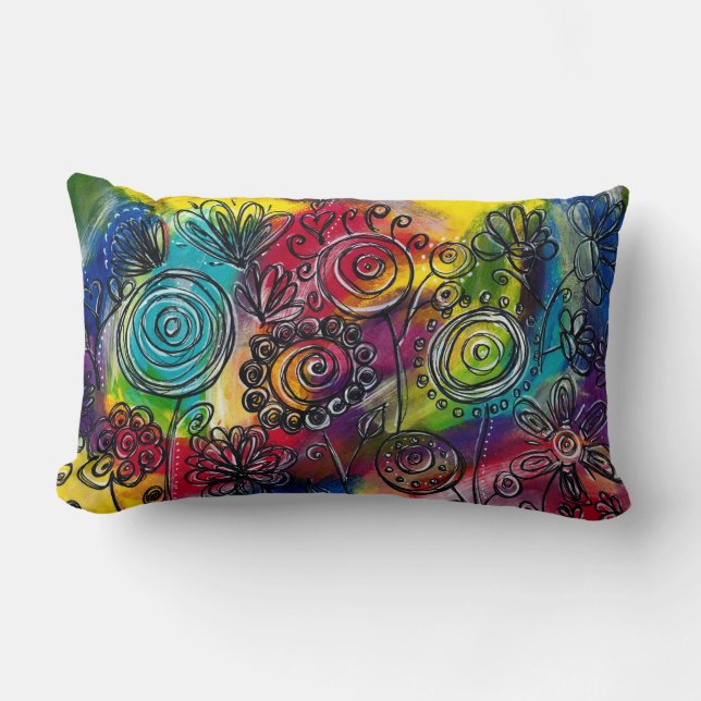Whimsikfarbener Blumengarten Originelles Kunstwerk Lendenkissen (Vorderseite)