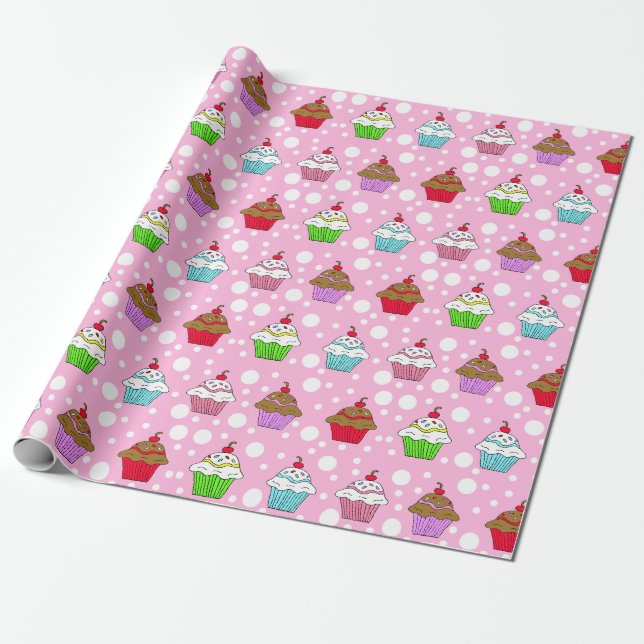 Whimsikfarbener Cupcake Geschenkpapier (Ungerollt)