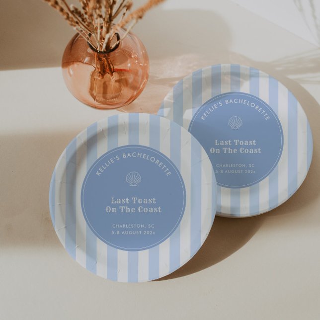 Whimsikhandgezeichnet letzte Toast auf dem Party d Pappteller (Chic paper plates for your "Last Toast On The Coast" Bachelorette Party Weekend)