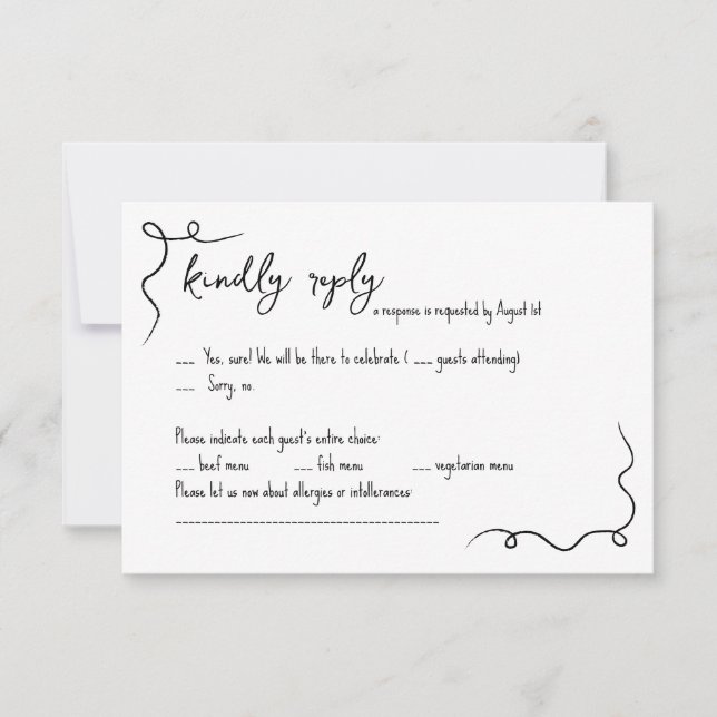 Whimsikhandgezeichnete RSVP-Karte für Hochzeiten Einladung (Vorderseite)