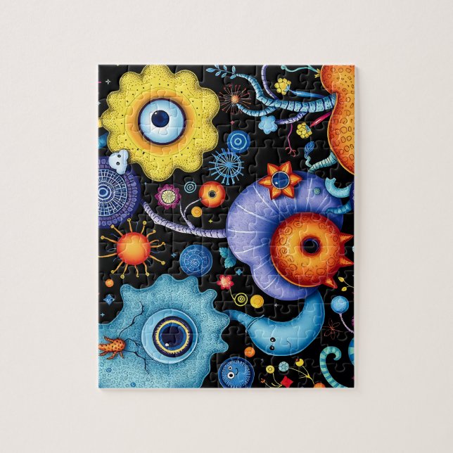 Whimsikische Alien Garten - farbenfrohe kosmische  Puzzle (Vertikal)