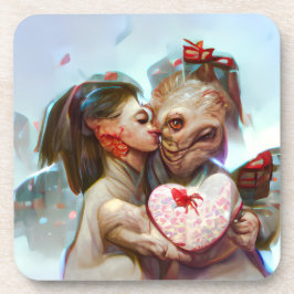 Whimsikische Alien Romance Getränkeuntersetzer