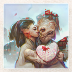 Whimsikische Alien Romance Glasuntersetzer
