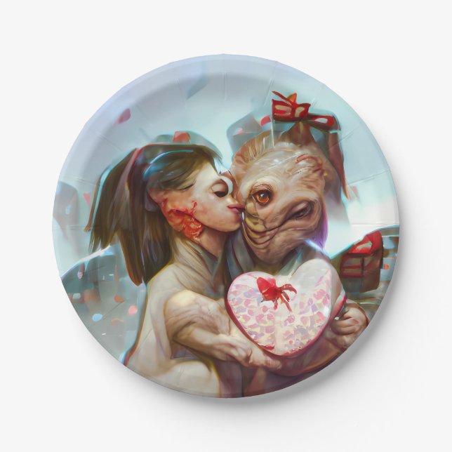Whimsikische Alien Romance Pappteller (Vorderseite)