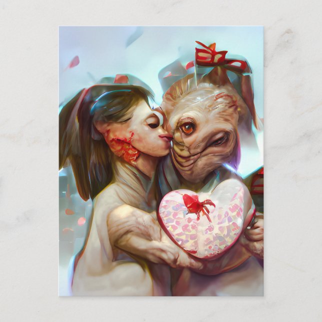 Whimsikische Alien Romance Postkarte (Vorderseite)