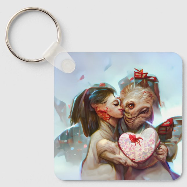 Whimsikische Alien Romance Schlüsselanhänger (Vorderseite)
