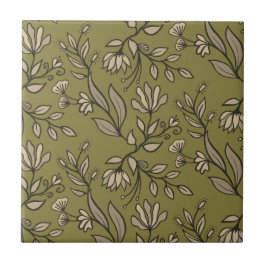 Whimsikische Blume & Blätter Bouquet Olive Green Fliese