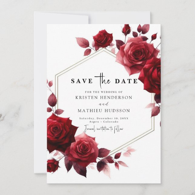 Whimsikische Blume Crimson Red Wedding Save The Date (Vorderseite)