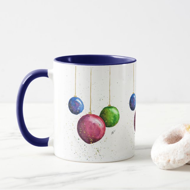 Whimsikische, farbenfrohe Weihnachtsbaumchen Tasse (Mit Donut)