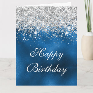 Whimsikische Imitate Royal Blue Silver Glitzer Geb Karte