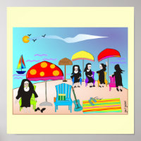 Whimsikische Nonnen "at the Beach" Art Poster
