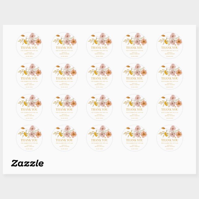 Whimsikische Wildblume Danke Stickers (Blatt)