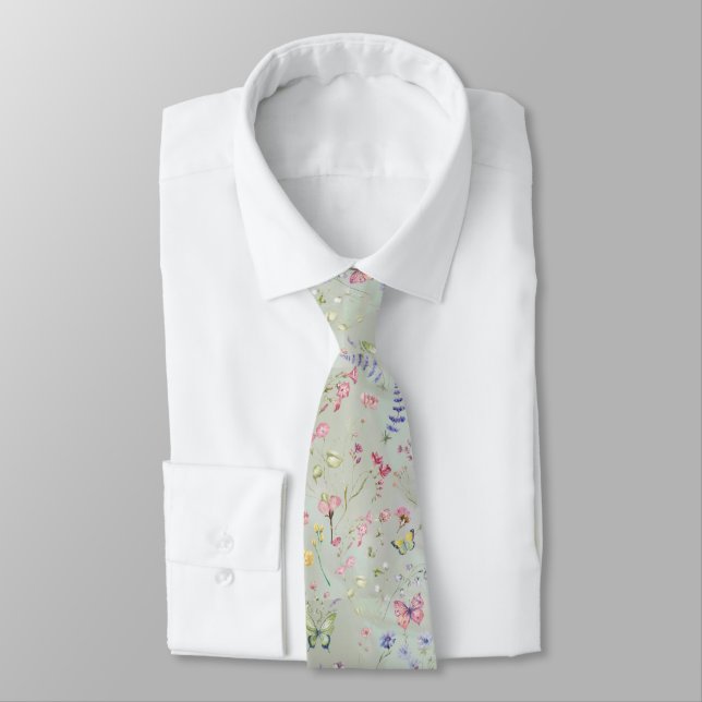 Whimsikische Wildblume Mint Neck Tie Krawatte (Gebunden)