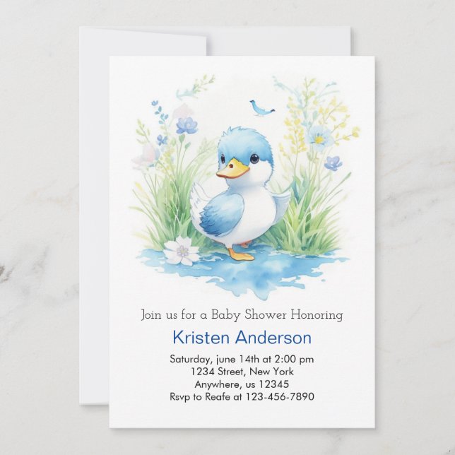 Whimsikische Wildblumen Duck Boy Baby Shower Einladung (Vorderseite)