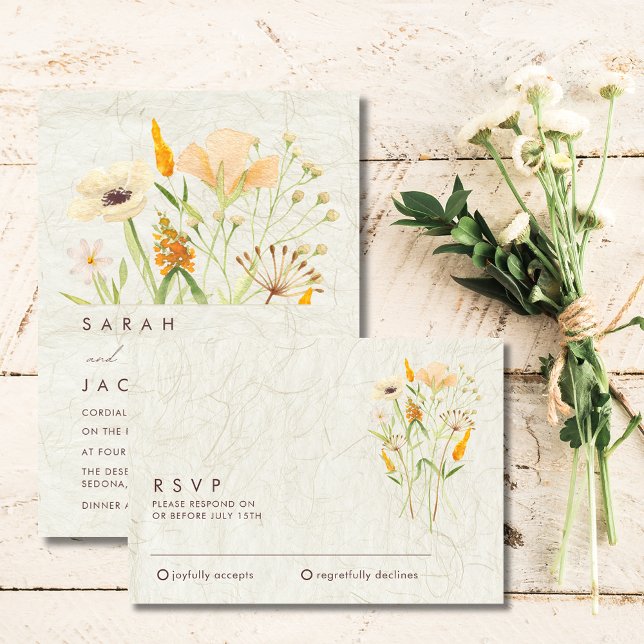 Whimsikische Wildblumen Hochzeitsszenario RSVP Karte (Whimsical Wildflowers Wedding RSVP)
