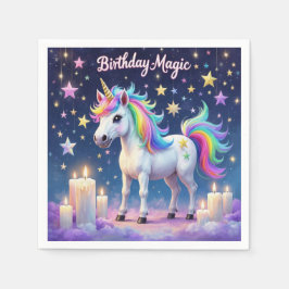 Whimsikisches Einhorn mit Regenbogen Birthday Magi Serviette