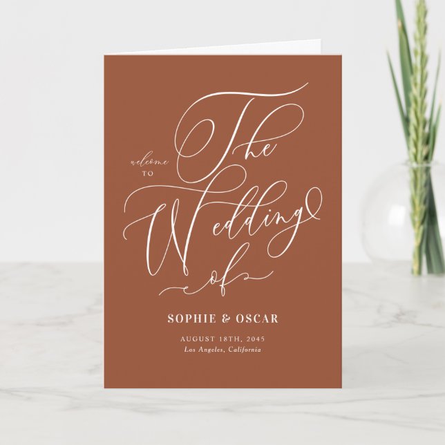 Whimsikkalligrafie Boho Terracotta Wedding Programm (Vorderseite)